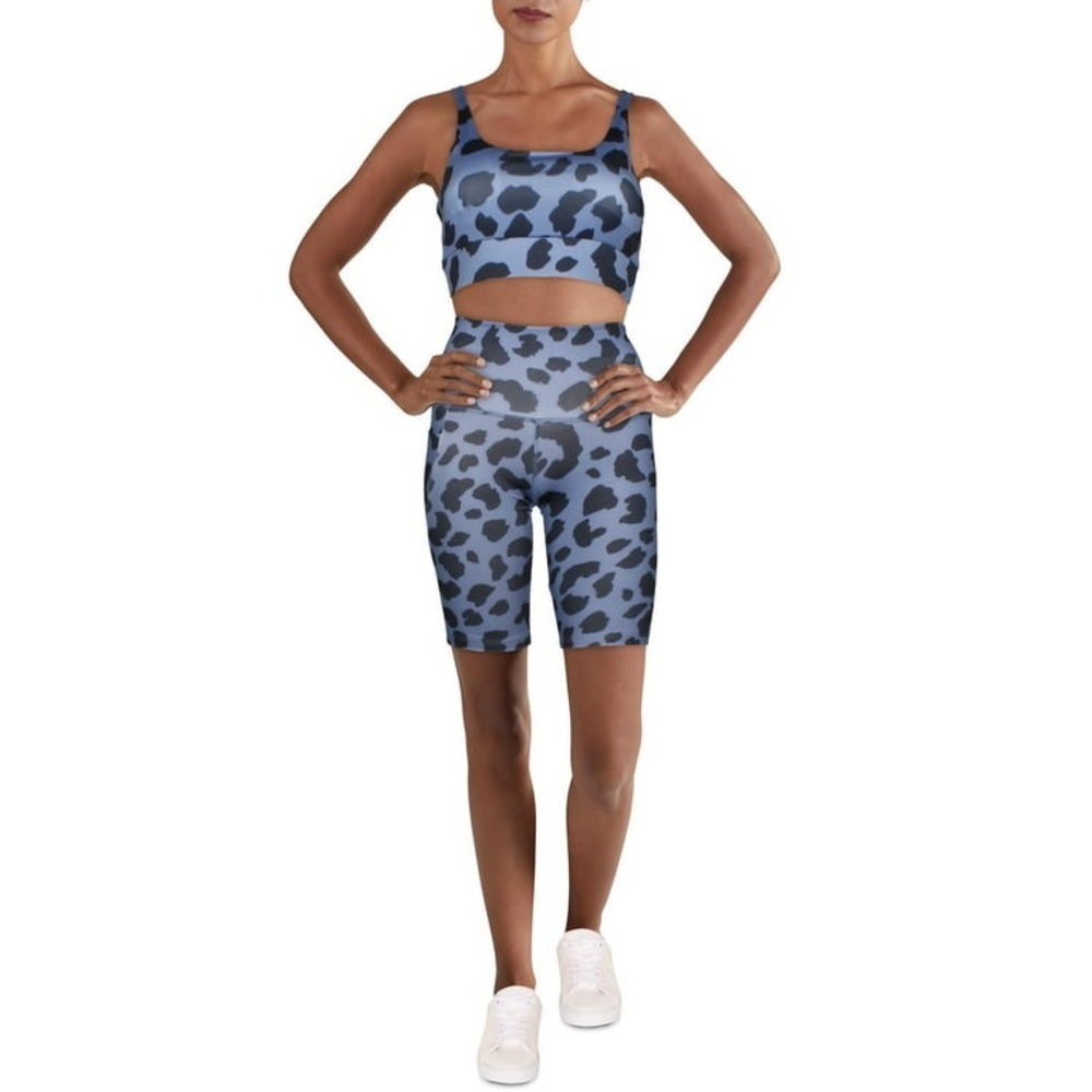 Catherine Malandrino 2 piece set Sports bra & biker shorts Navy Cheetah Medium